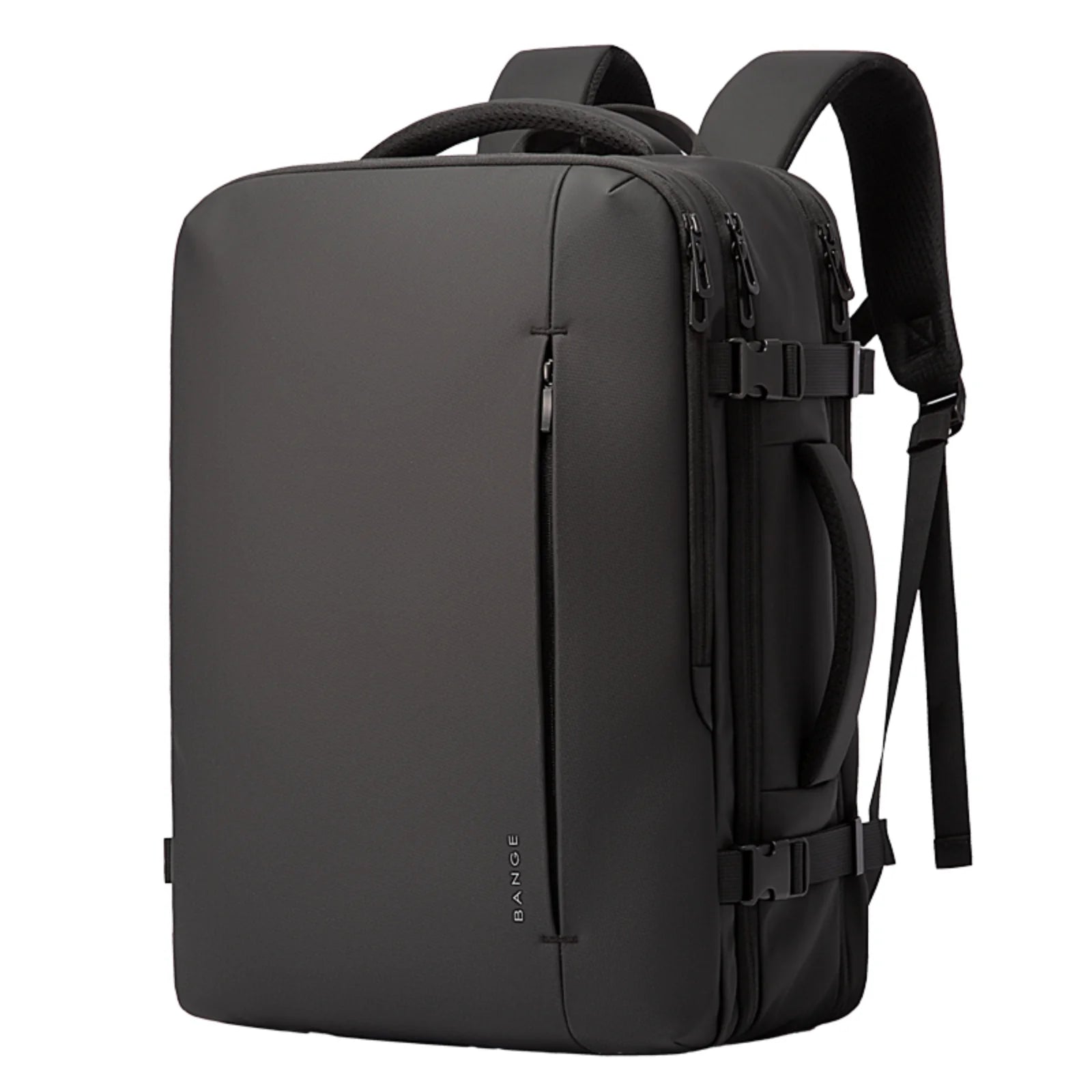 Mochila negra con diseño exterior monimalista.