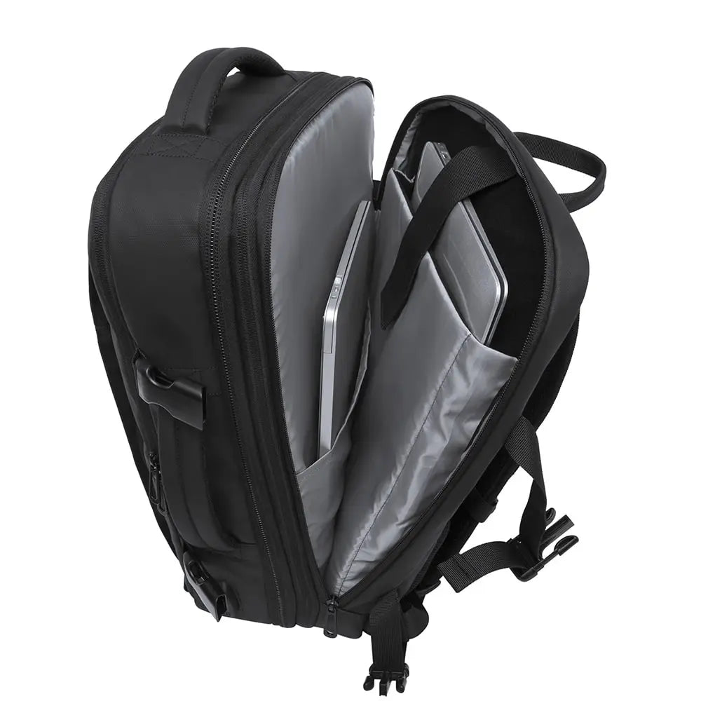 Mochila The Expandable Plus de Bange Perú para viajes, color negro, compartimiento portalaptop