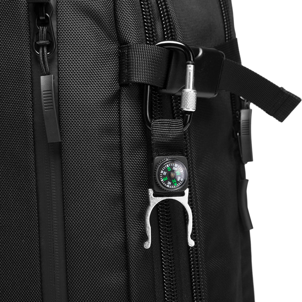 Mochila The Journeypack de Bange Perú para viajes, color negro, incluye candado y brújula