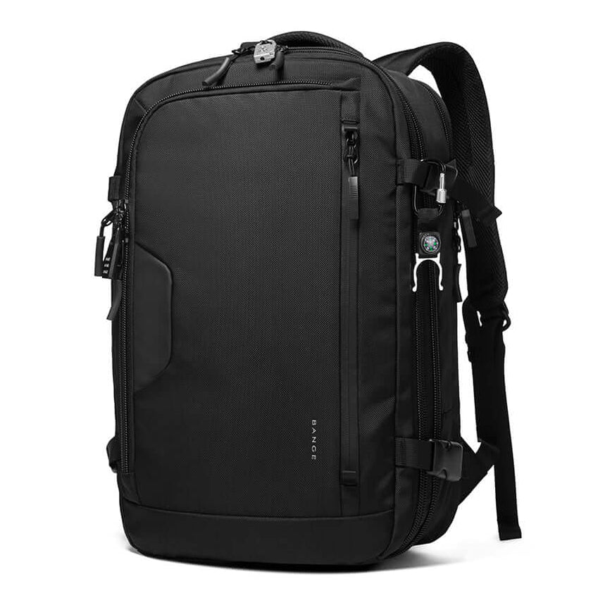 Mochila The Journeypack de Bange Perú para viajes, color negro y vista lateral