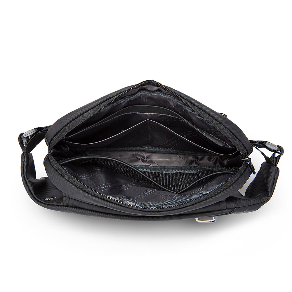 Pechera The Sling Bag de Bange Perú para viajes, color negro y bolsillos secretos