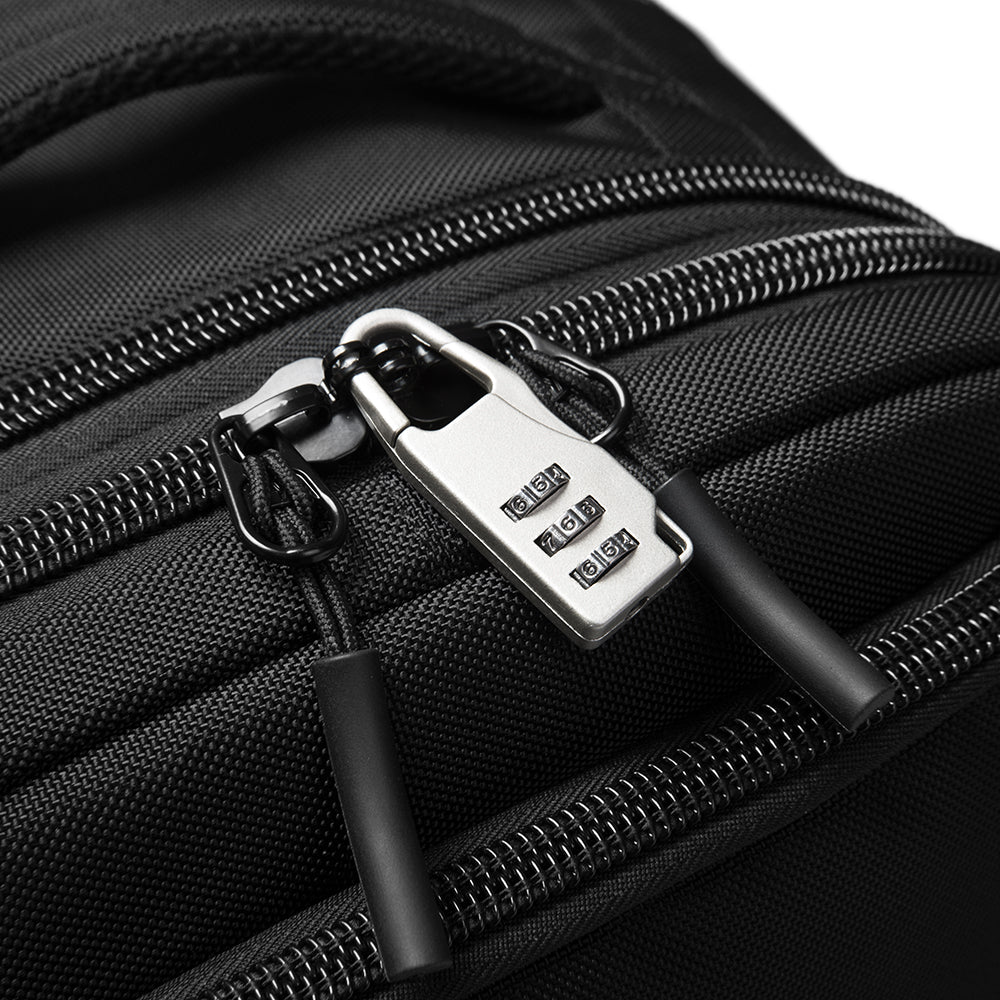 Mochila The Journeypack de Bange Perú para viajes, color negro y candado antirrobo resistente
